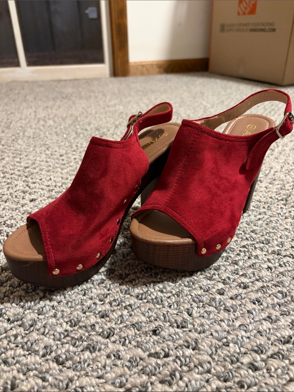 Open-Toe Red 3-inch Heels - Picture 3 of 5